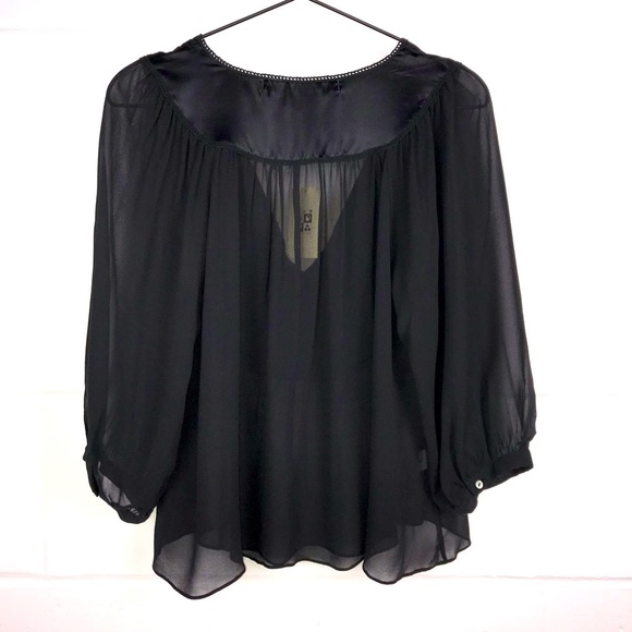 NWT Max Studio Sheer Tuxedo Blouse Black Silk Size Medium - Picture 8 of 8